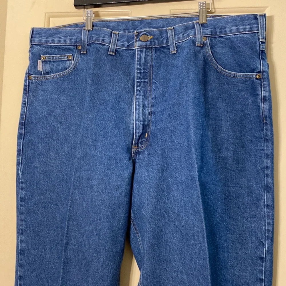 Carhartt Mens Blue Tapered Leg Relaxed Fit Denim Pockets Cotton Jeans Size 42/32